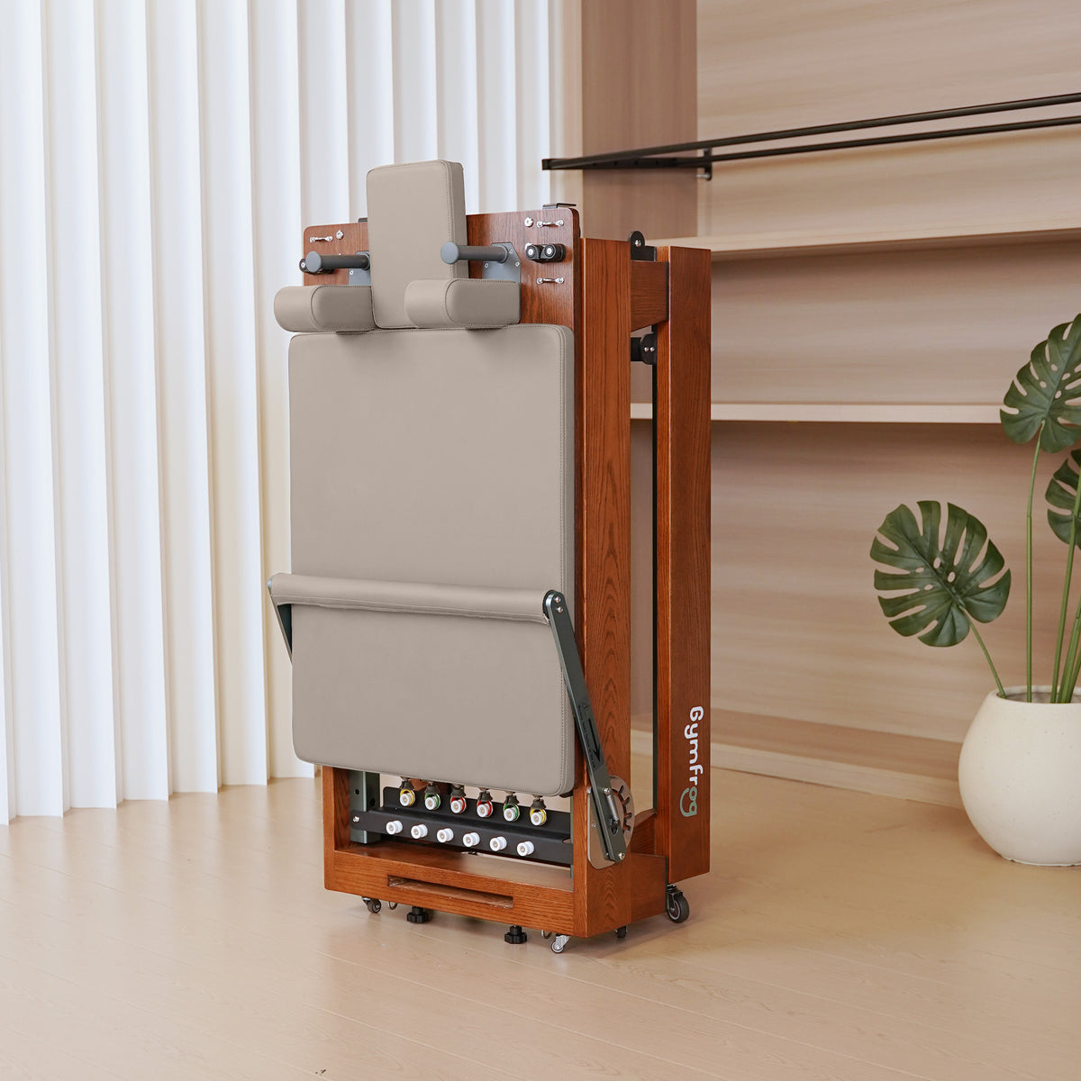 Gymfrog Premium Folding Walnut Pilates Reformer Latte