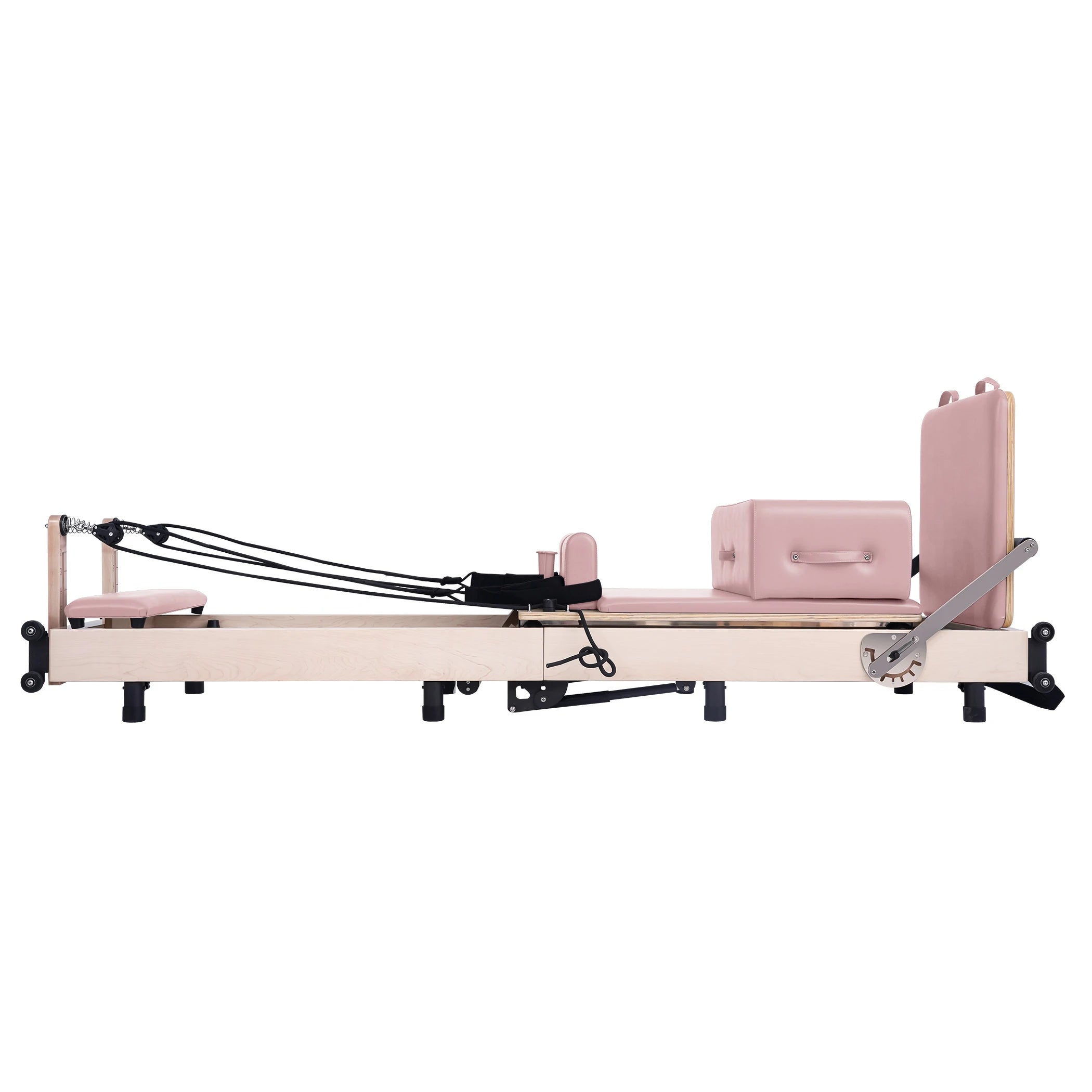 Maple Adjustable-Leg Foldable Pilates Reformer Pink