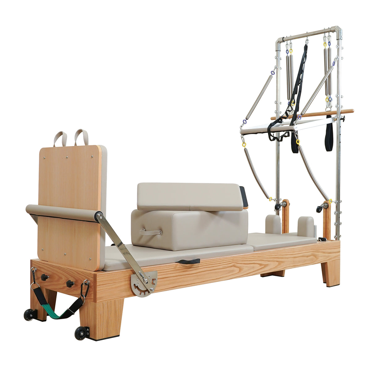 Gymfrog Premium Red Oak Pilates Reformer with Tower Latte