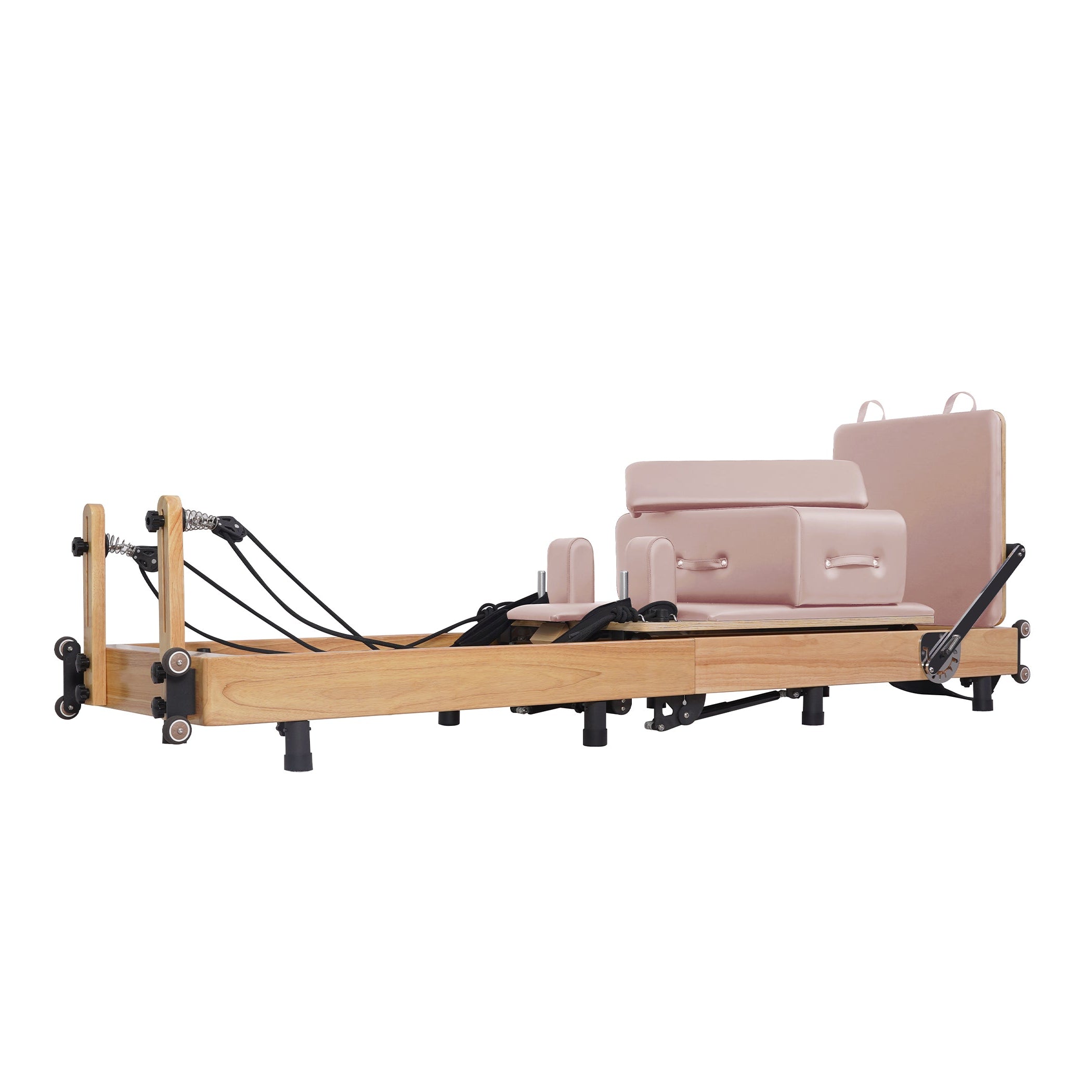 Oak Adjustable-Leg Foldable Pilates Reformer Pink
