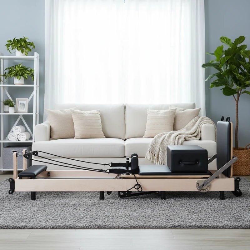 Maple Adjustable-Leg Foldable Pilates Reformer Black