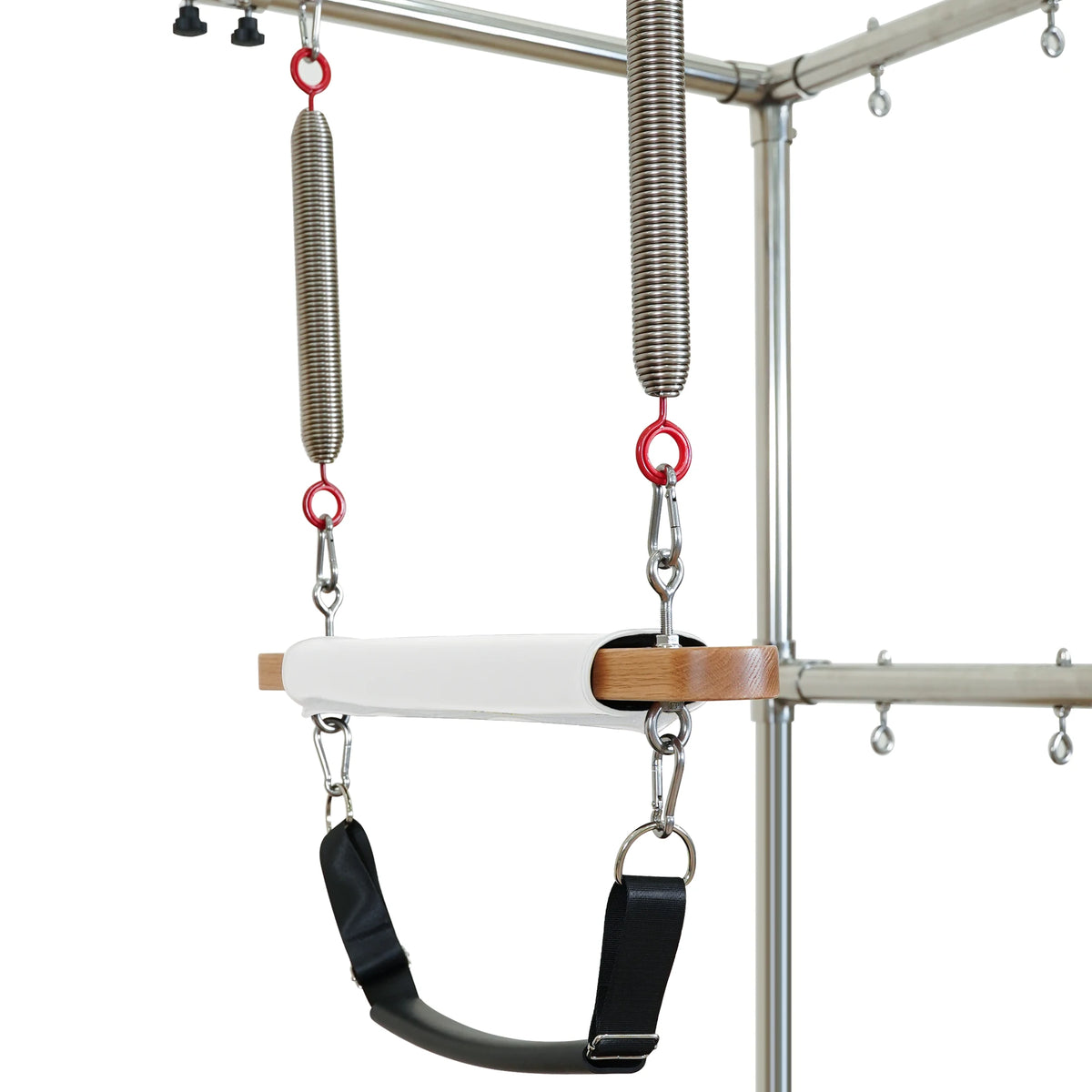 Overhead trapeze bar and springs on a Gymfrog Pilates Cadillac