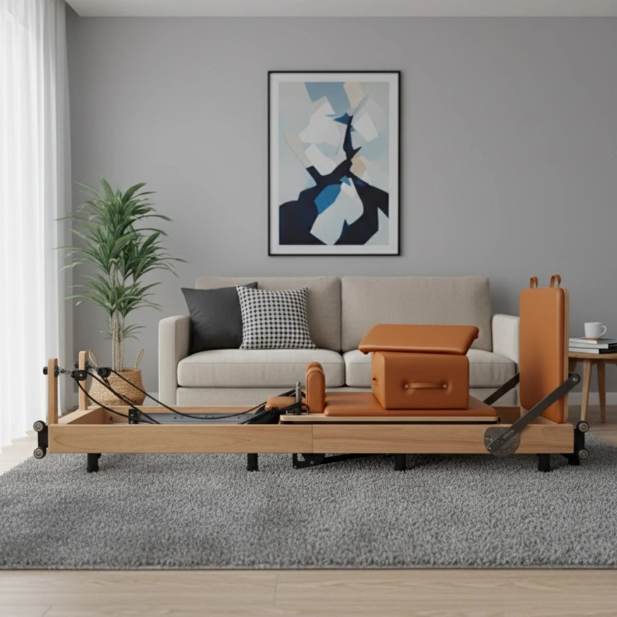 Oak Adjustable-Leg Foldable Pilates Reformer Orange