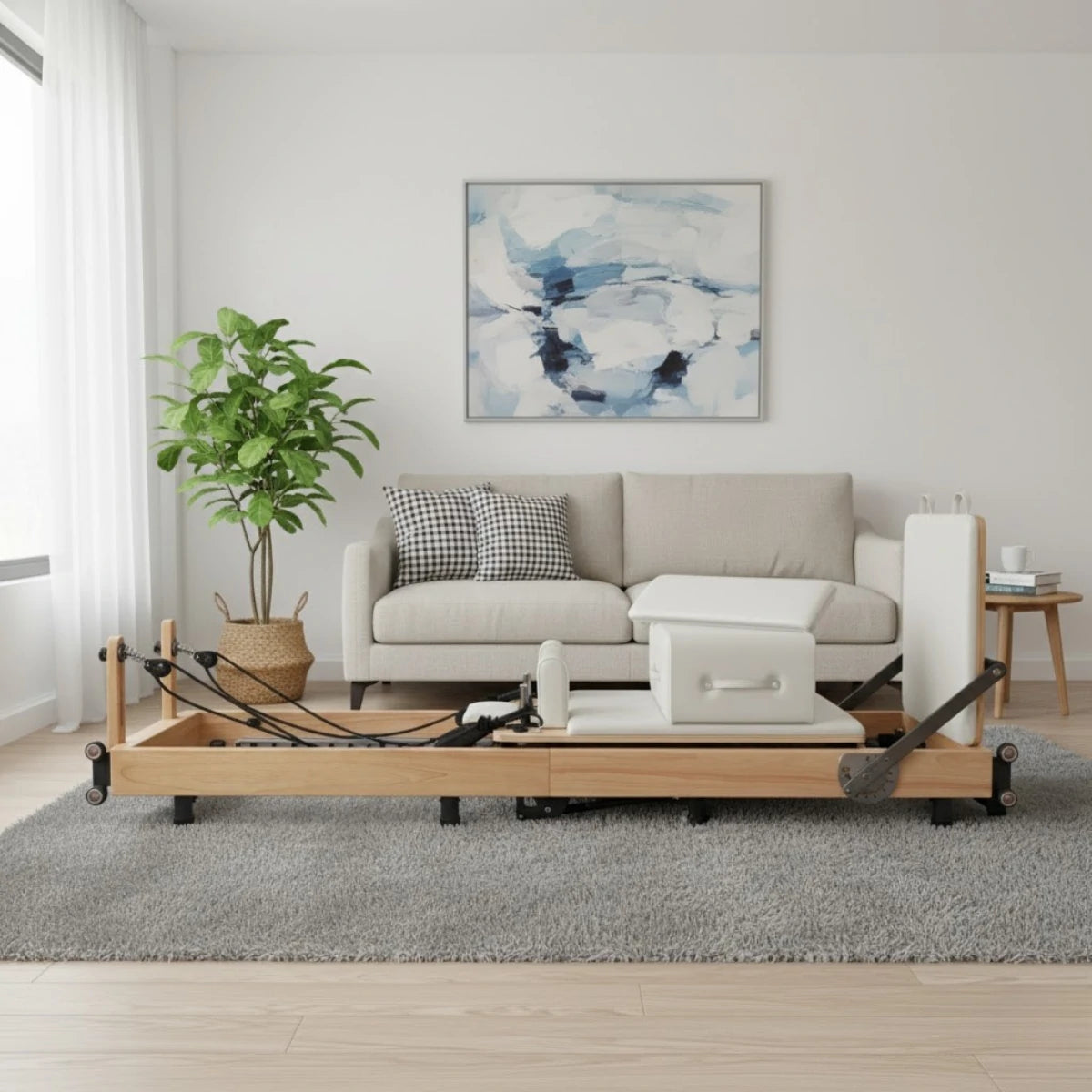 Oak Adjustable-Leg Foldable Pilates Reformer White