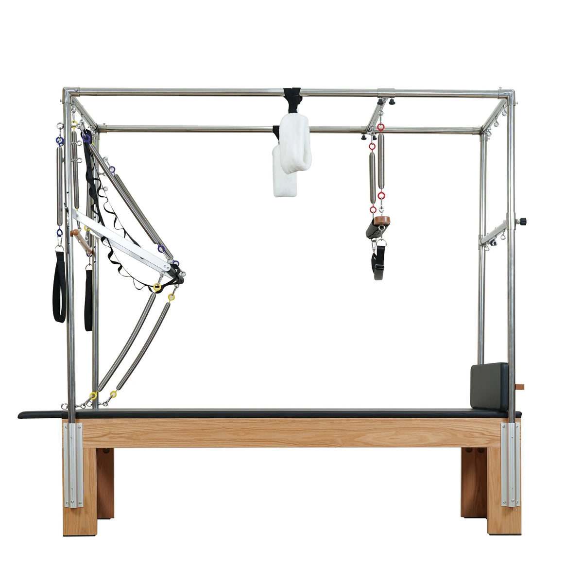 Gymfrog Pilates Cadillac with black upholstery, full side view