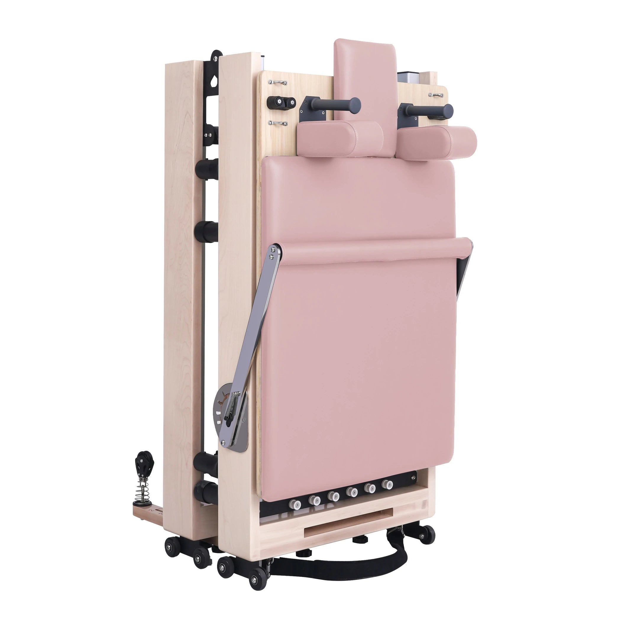 Maple Adjustable-Leg Foldable Pilates Reformer Pink