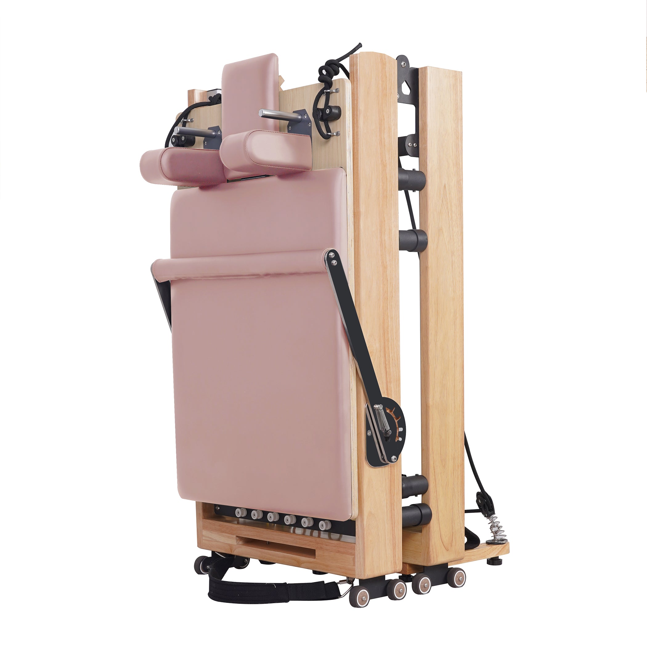 Oak Adjustable-Leg Foldable Pilates Reformer Pink