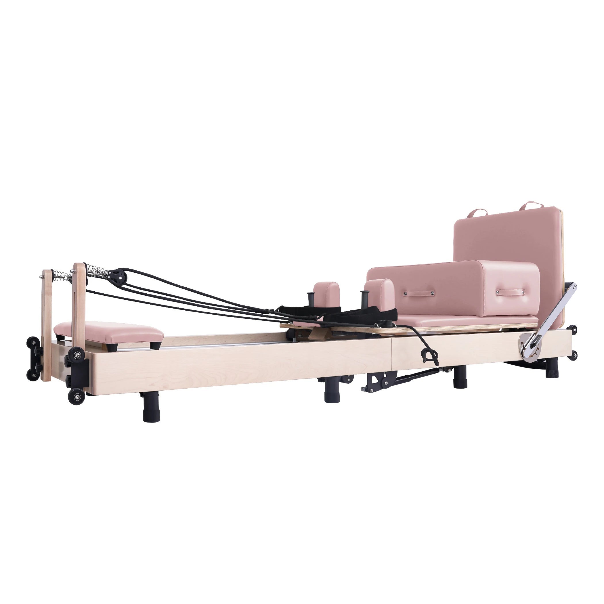 Maple Adjustable-Leg Foldable Pilates Reformer Pink
