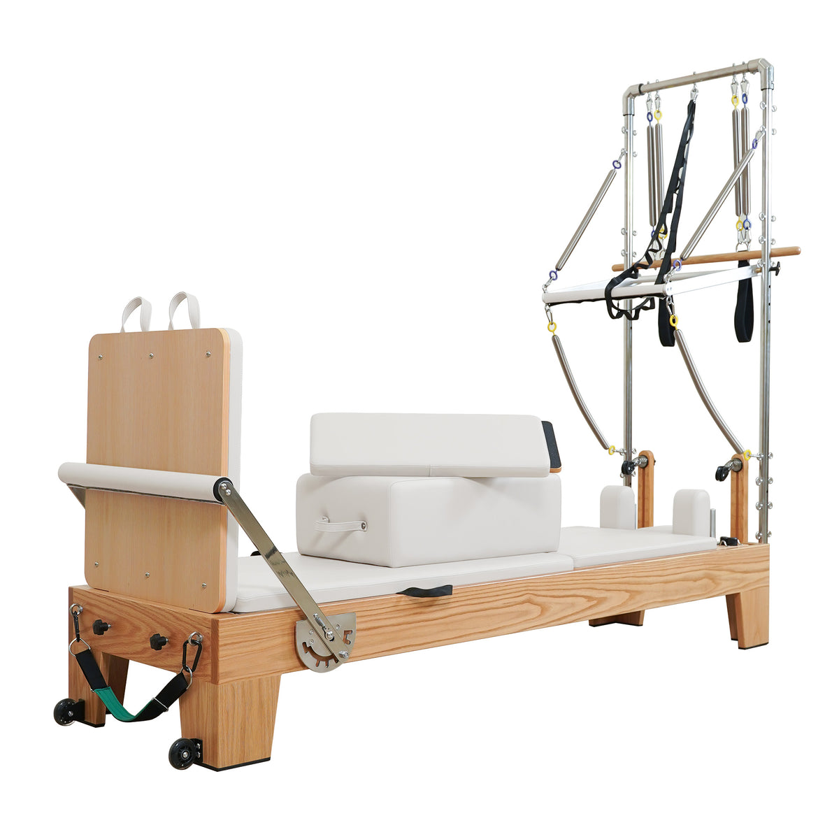 Gymfrog Premium Red Oak Pilates Reformer with Tower Beige