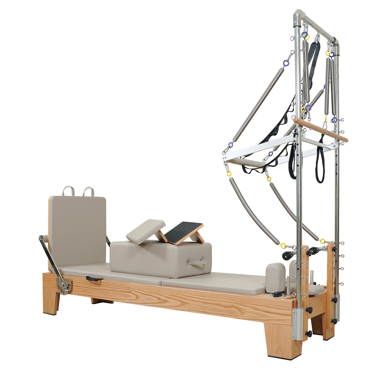 Gymfrog Premium Red Oak Pilates Reformer with Tower Latte