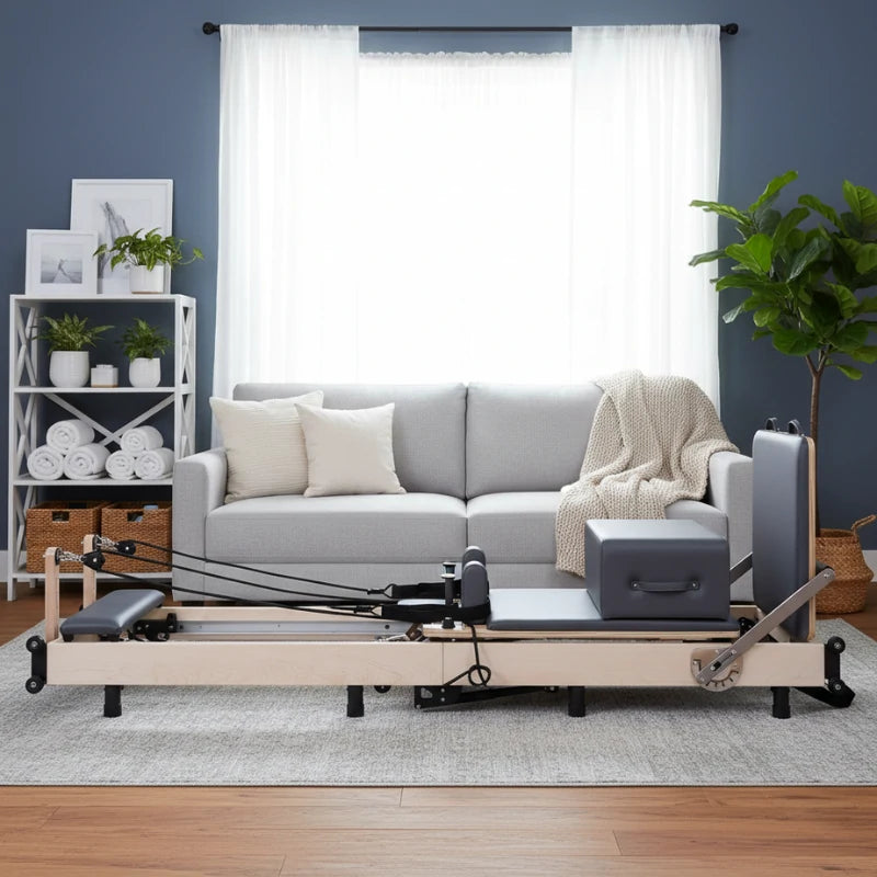 Maple Adjustable-Leg Foldable Pilates Reformer Gray