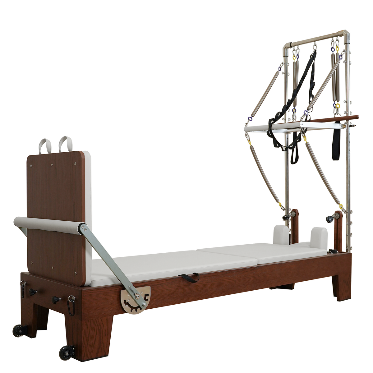 Gymfrog Classic Walnut Pilates Reformer with Tower Beige