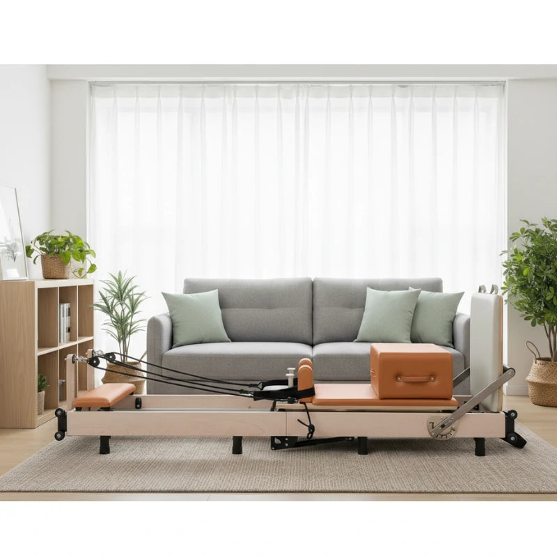 Maple Adjustable-Leg Foldable Pilates Reformer Orange