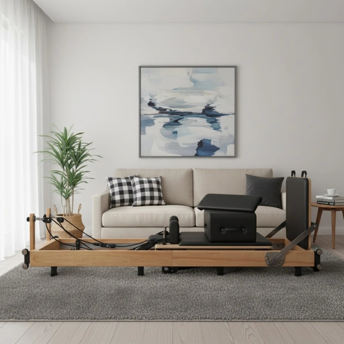 Oak Adjustable-Leg Foldable Pilates Reformer Black