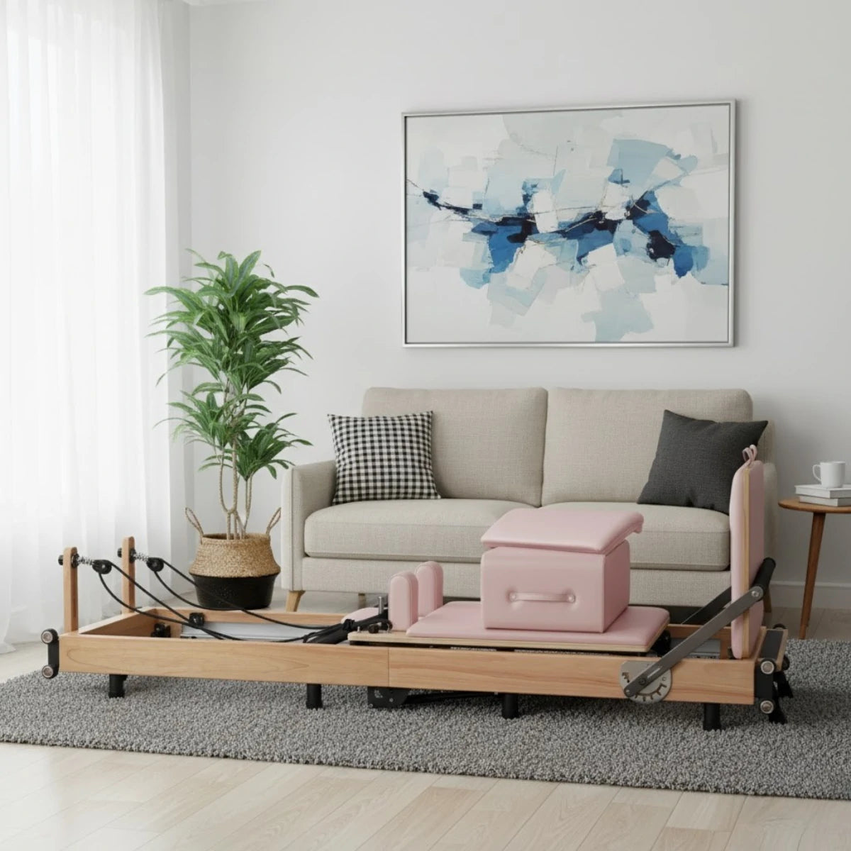 Oak Adjustable-Leg Foldable Pilates Reformer Pink